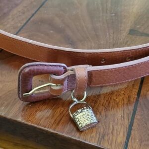 Longaberger Brown Leather Belt Gold Tone Metal Basket Charm